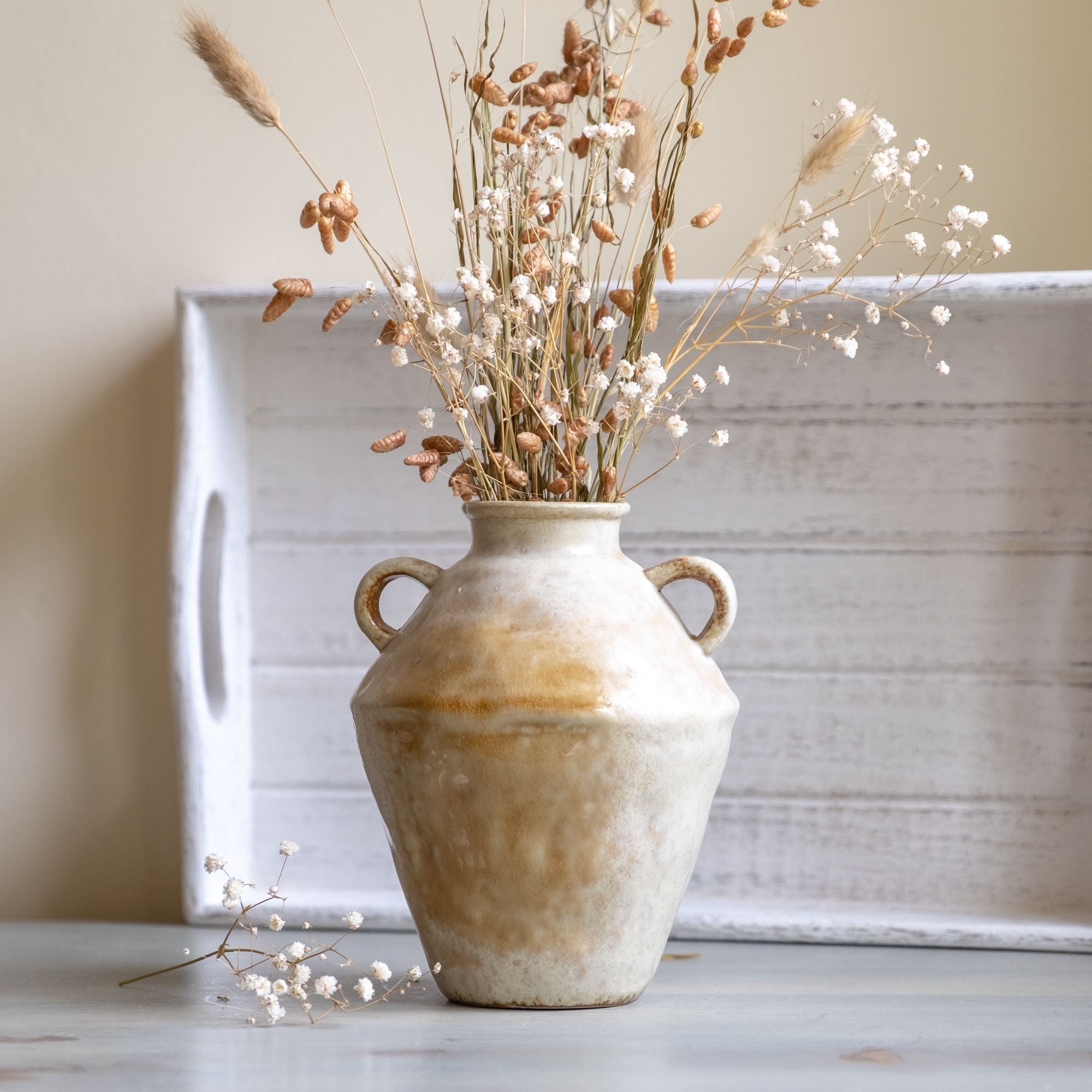 Artisan Crafted Beige Vase with handles