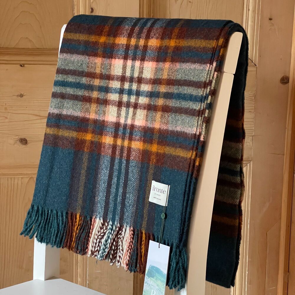 BRONTE by Moon St Ives Shetland Wool Throw / Blanket - Teal Blue