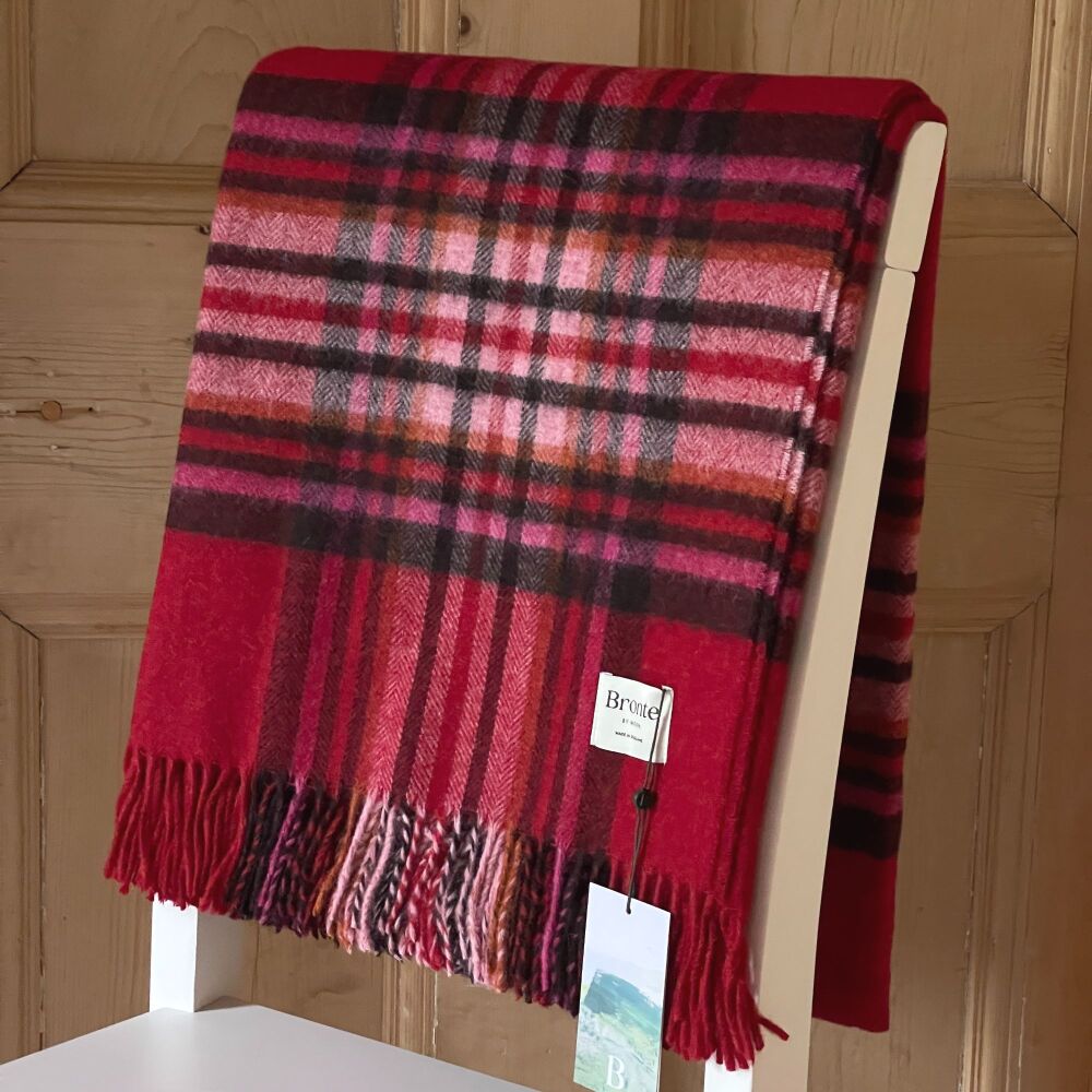 BRONTE by Moon St Ives Shetland Wool Throw / Blanket - Red