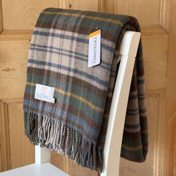 Tweedmill Antique Dress Gordon Tartan Check Beige Throw / Travel Rug / Blanket