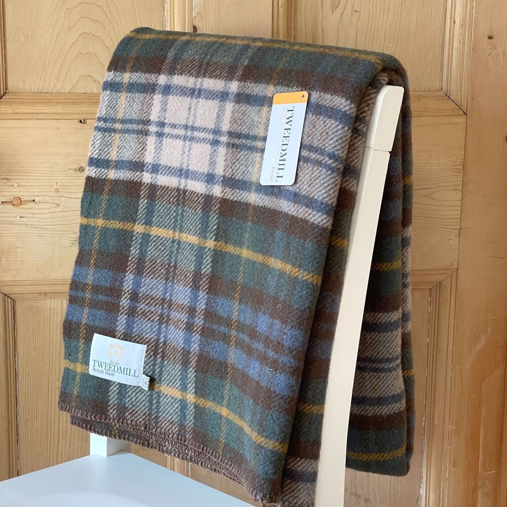 Tweedmill Blanket Stitch Antique Dress Gordon Pure New Wool Throw Blanket -