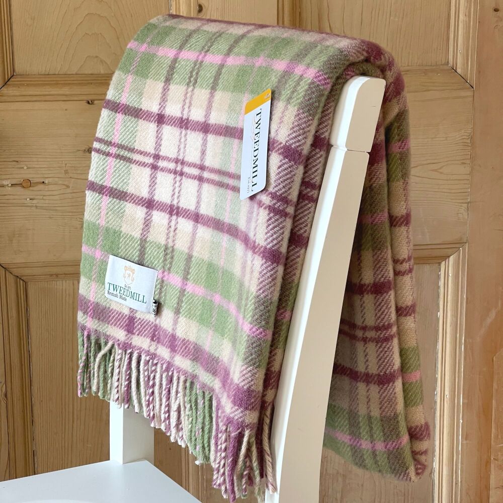 Tweedmill Country Cottage Check Pink Pure New Wool Throw Blanket