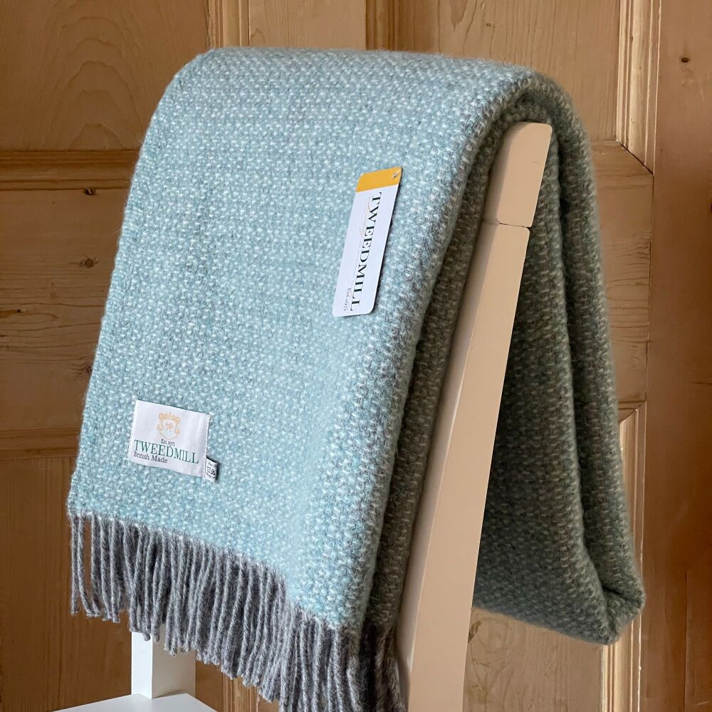 Tweedmill Spearmint Blue and Grey Ascot Pure New Wool Throw Blanket
