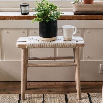 Wooden Stool or Side Table with Natural Woven Seat - Small