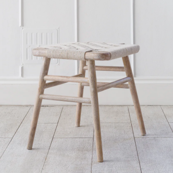 Wooden Stool with Natural Woven Seat - Medium