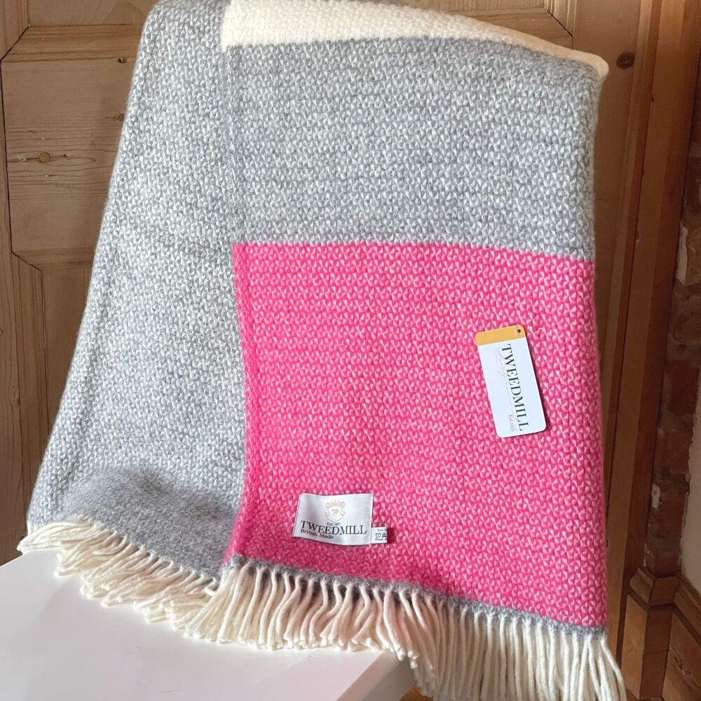 Tweedmill Pink & Grey Colour Band Pure New Wool Throw Blanket