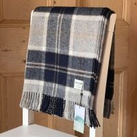 Bronte by Moon Tartan Bannockbane Silver Grey & Navy Pure New Wool Throw / Blanket