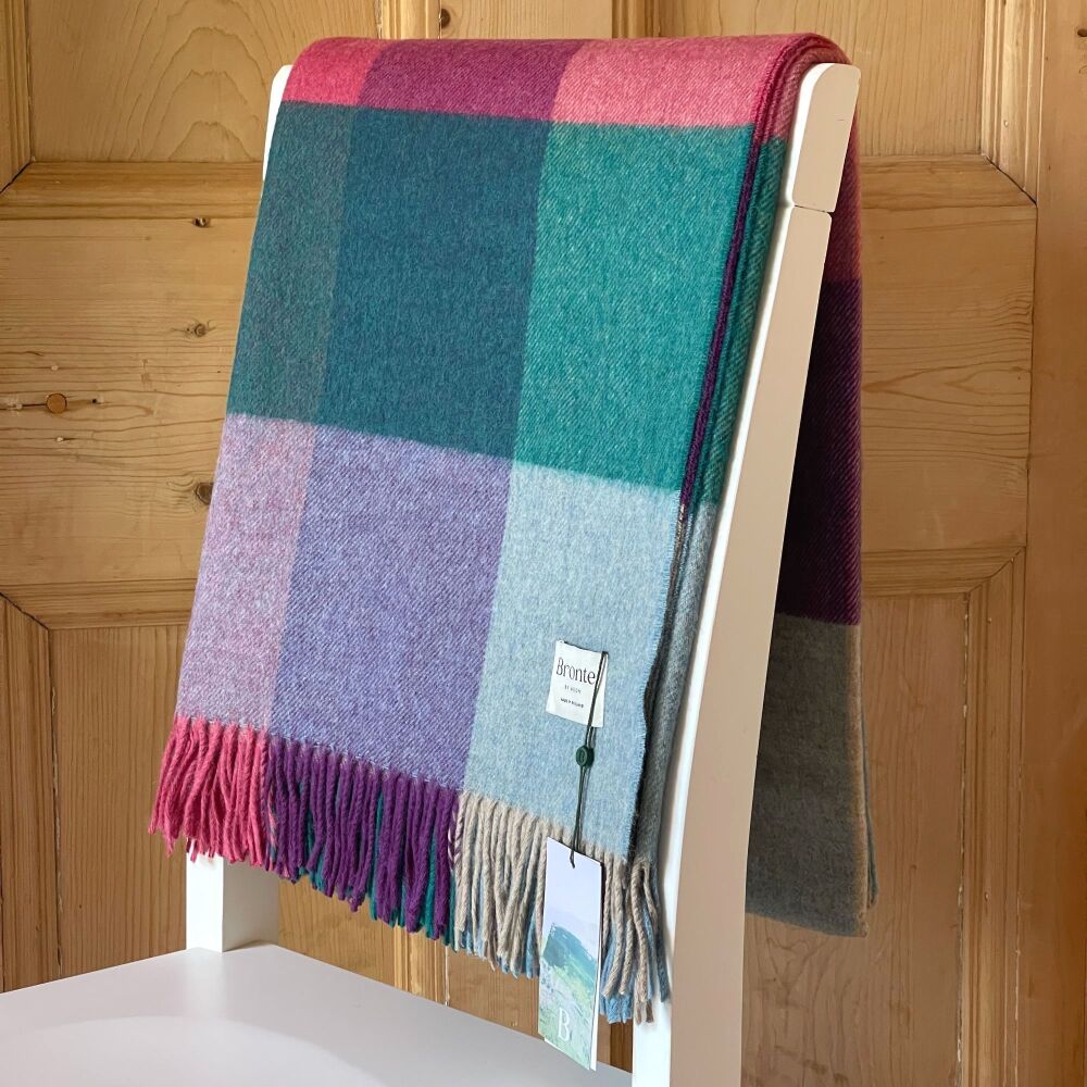 BRONTE by Moon St Davids Shetland Wool Throw / Blanket - Lavender & Teal