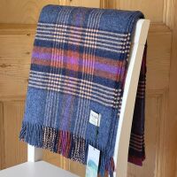 BRONTE by Moon Christchurch Shetland Wool Throw / Blanket - Mid Blue