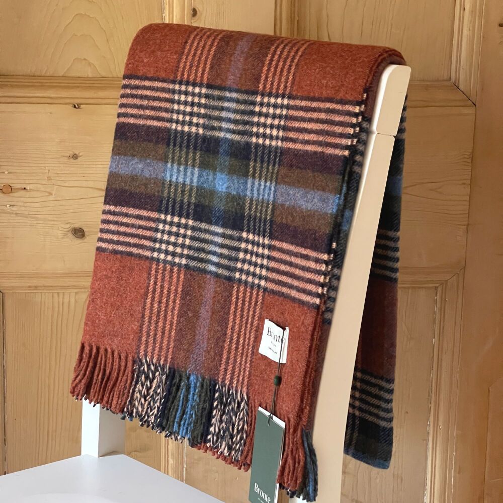 BRONTE by Moon Christchurch Shetland Wool Throw / Blanket - Rust Brown