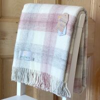 Tweedmill Meadow Check Dusky Pink & Cream Pure New Wool Throw Blanket