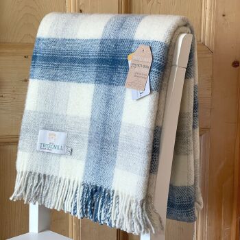 Tweedmill Meadow Check Ink Blue Pure New Wool Throw Blanket