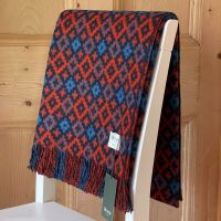 BRONTE by Moon Dartmouth Shetland Wool Throw / Blanket - Navy & Brick