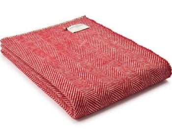 Tweedmill Blanket Stitch Herringbone Red Pure New Wool Throw Blanket - Large
