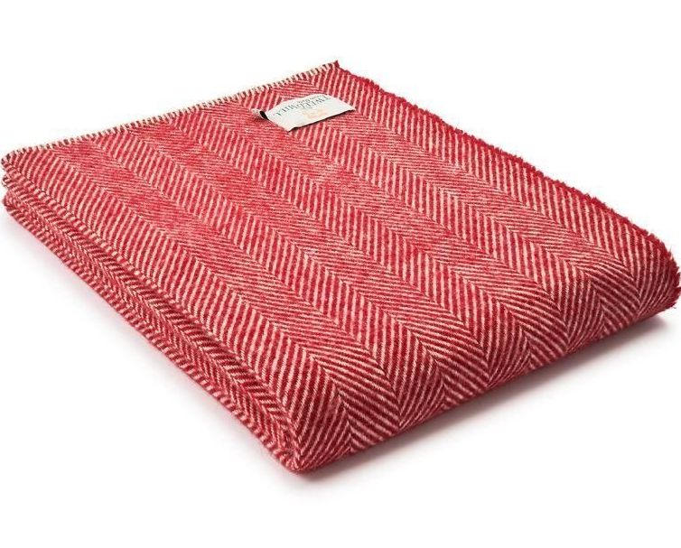 Tweedmill Blanket Stitch Herringbone Red Pure New Wool Throw Blanket - Larg