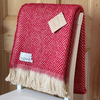 Tweedmill Recycled Herringbone Heavyweight LARGE Throw / Blanket  - Winter Red