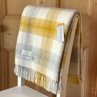 Tweedmill Meadow Check Yellow & Cream Pure New Wool Throw Blanket