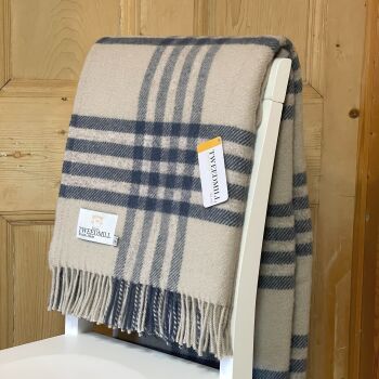Tweedmill Blue Slate & Beige Check Pure New Wool Throw/Blanket - Extra Large