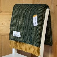Tweedmill Emerald Green and Deep Lemon Herringbone Pure New Wool Throw Blanket