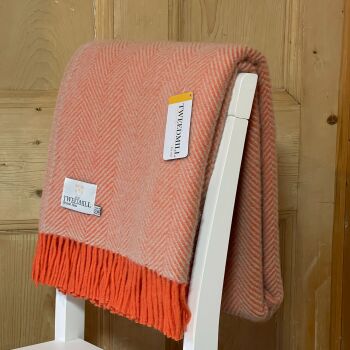 Tweedmill Flamingo Orange & Pearl Herringbone Pure New Wool Throw Blanket