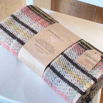 Woollen Recycled Throw / Blanket / Picnic Rug in Charcoal/Pink/Yellow Mix