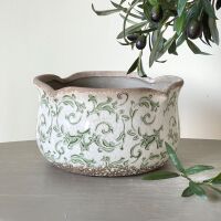 Botanical Scallop Edge Ceramic Plant Pot Planter Green & White - Small