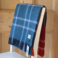 BRONTE by Moon Stormness Shetland Wool Throw / Blanket - Brick Orange/Navy Blue