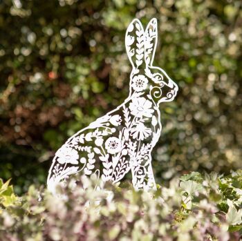 White Rabbit Metal Cut Out Garden Sculpture