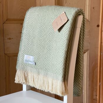 Tweedmill Recycled Herringbone Heavyweight LARGE Throw / Blanket  - Light Green