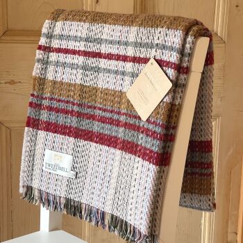 Woollen Recycled LARGE Throw / Blanket / Picnic Rug - Cranberry, Beige & Grey mix