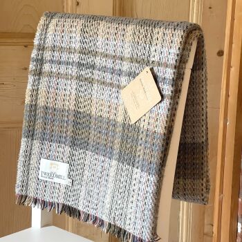 Woollen Recycled LARGE Throw / Blanket / Picnic Rug - Muted Green, Beige & Grey mix