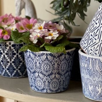 Old Dutch Style Plant Pot in Damask  - Aegean Blue & White