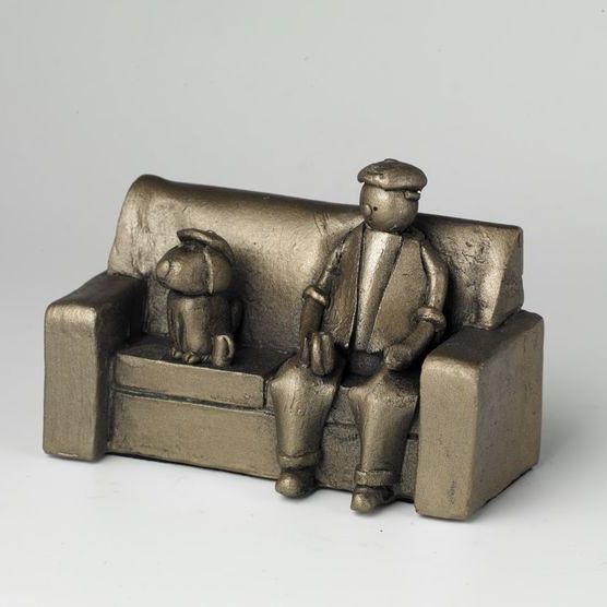 Mans Best Friend - Man & Dog Sitting on Sofa by Frith Sculpture