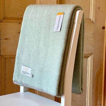 Tweedmill Blanket Stitch Herringbone Laurel Green/Silver Grey Pure New Wool Throw Blanket - Large