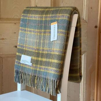 Tweedmill Country Cottage Check Mustard & Olive Pure New Wool Throw Blanket