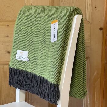 Tweedmill Zest Green & Charcoal Herringbone Pure New Wool Throw Blanket