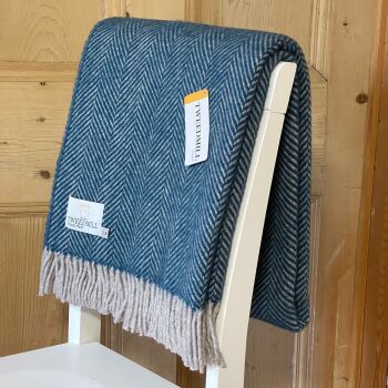 Tweedmill Teal & Hazel Herringbone Pure New Wool Throw Blanket