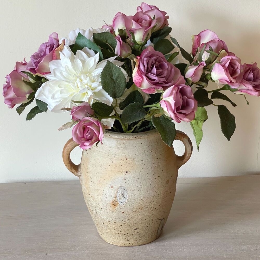 Faux Silk Old English Rose Spray in Mauve - 39 cm