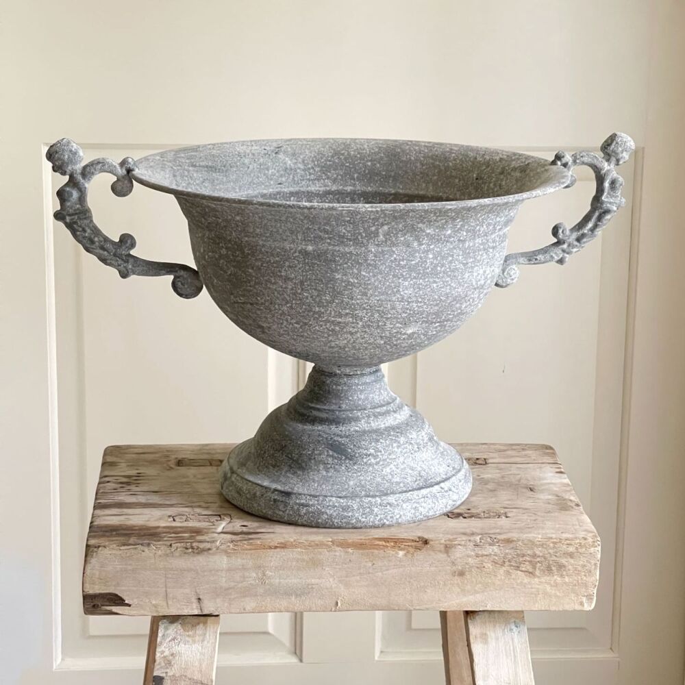 Stone effect Metal Vintage Urn with Handles - 25 cm High