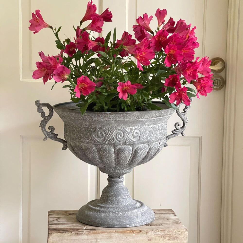 Stone effect Metal Vintage Urn with Handles - 35 cm High