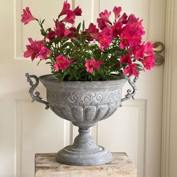 Stone effect Metal Vintage Urn with Handles - 35 cm High