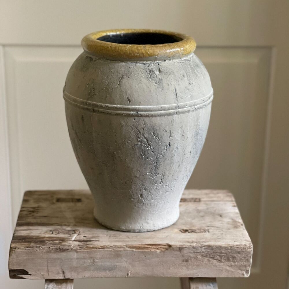Vintage Style Stone Effect Terracotta Olive Jar - Ochre Rim