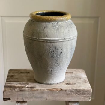 Vintage Style Stone Effect Terracotta Olive Jar - Ochre Rim