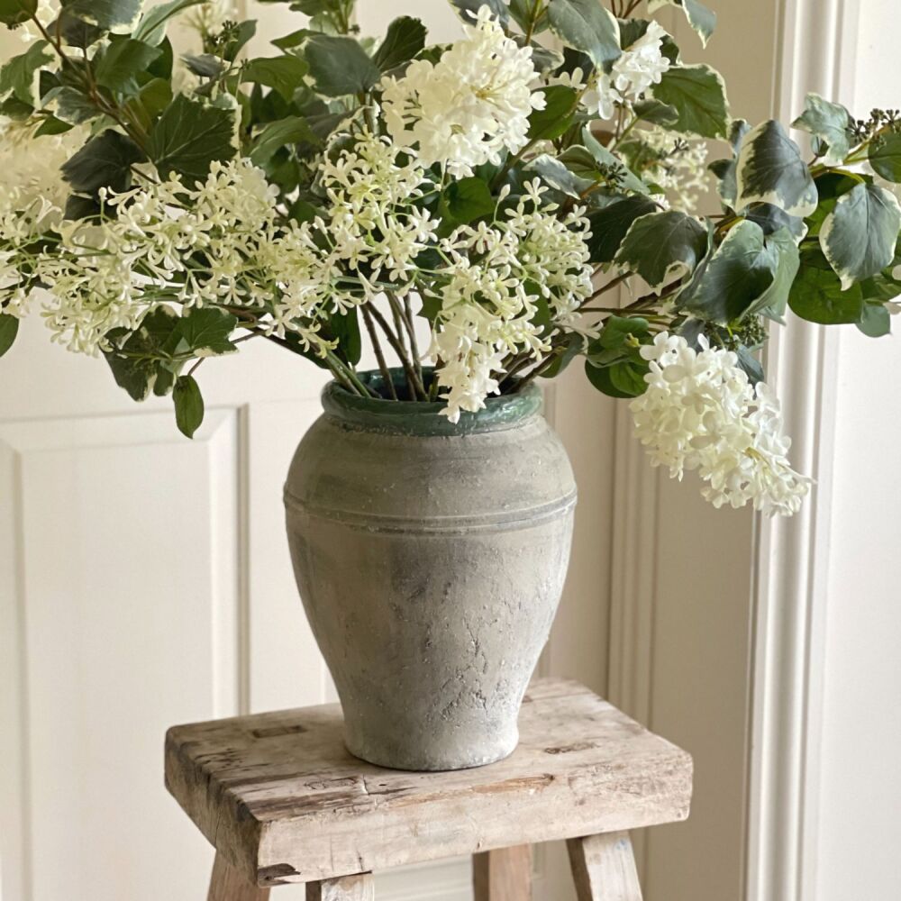Vintage Style Stone Effect Terracotta Olive Jar - Verde Rim