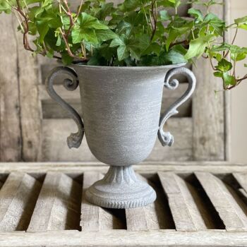 Stone effect Metal Vintage Urn / Herb Pot with Handles - Small