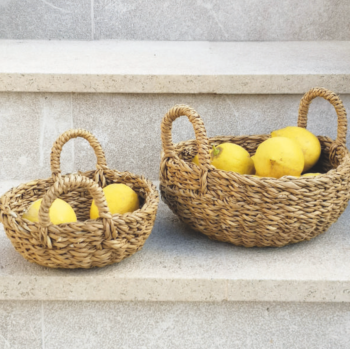 Set of 2 Seagrass Round Bowl Baskets with handles