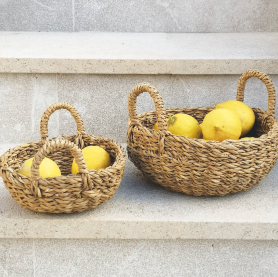 Set of 2 Seagrass Tapered Round Baskets with handles