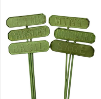 Traditional Embossed Metal Herb Markers - set of 6