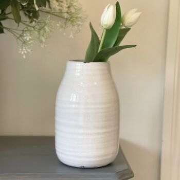 Hand Thrown Ceramic Glazed Flower Vase - Vintage White