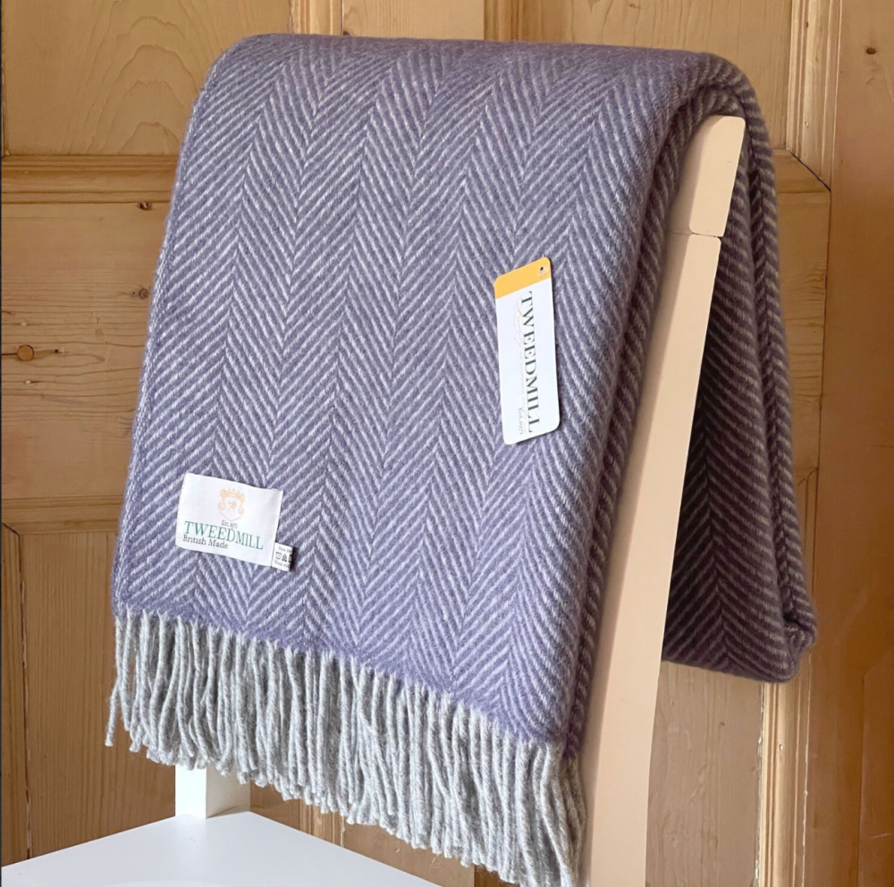 Tweedmill Lavender & Silver Herringbone Knee Rug or Small Blanket Throw Pur